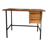 Bureau 2 tiroirs dessus cuir havane 1950