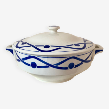 Soupière motif géométrique bleu