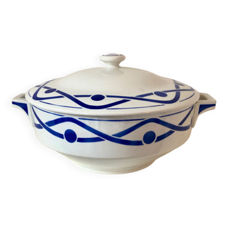 Blue geometric pattern tureen