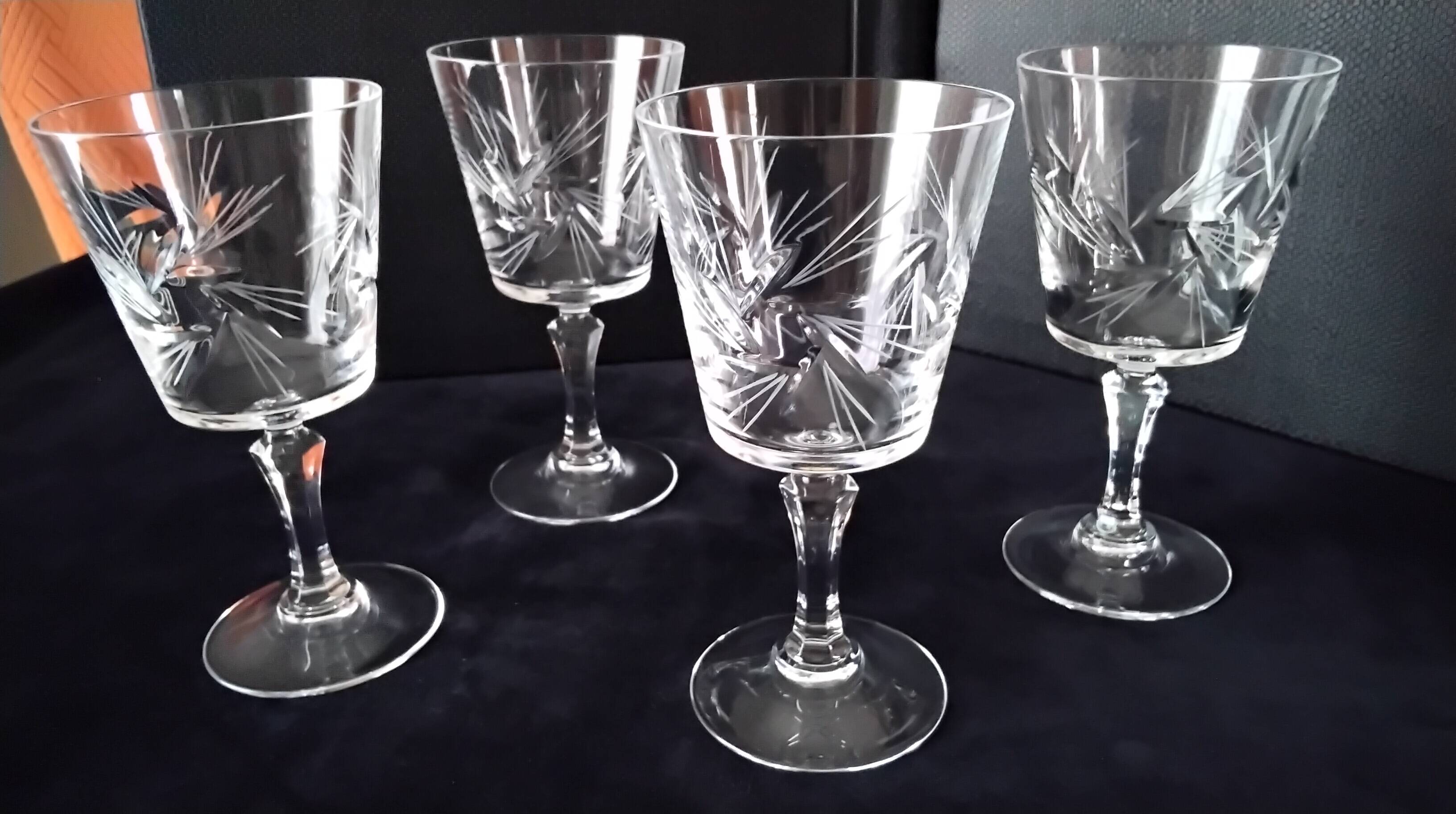 4 crystal wine glasses (Bohemian?)