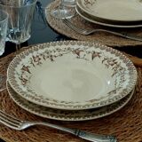 Set of 13 antique Terre de Fer HB & Cie plates – Round bird decoration