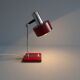 Mid century desk lamp burgundy with chrome and wood, red table lamp 1960s