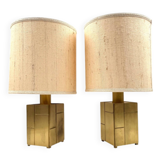Luciano Frigerio, paire de lampes de table en laiton modèle Louis, Frigerio Desio, Italie, années 1970
