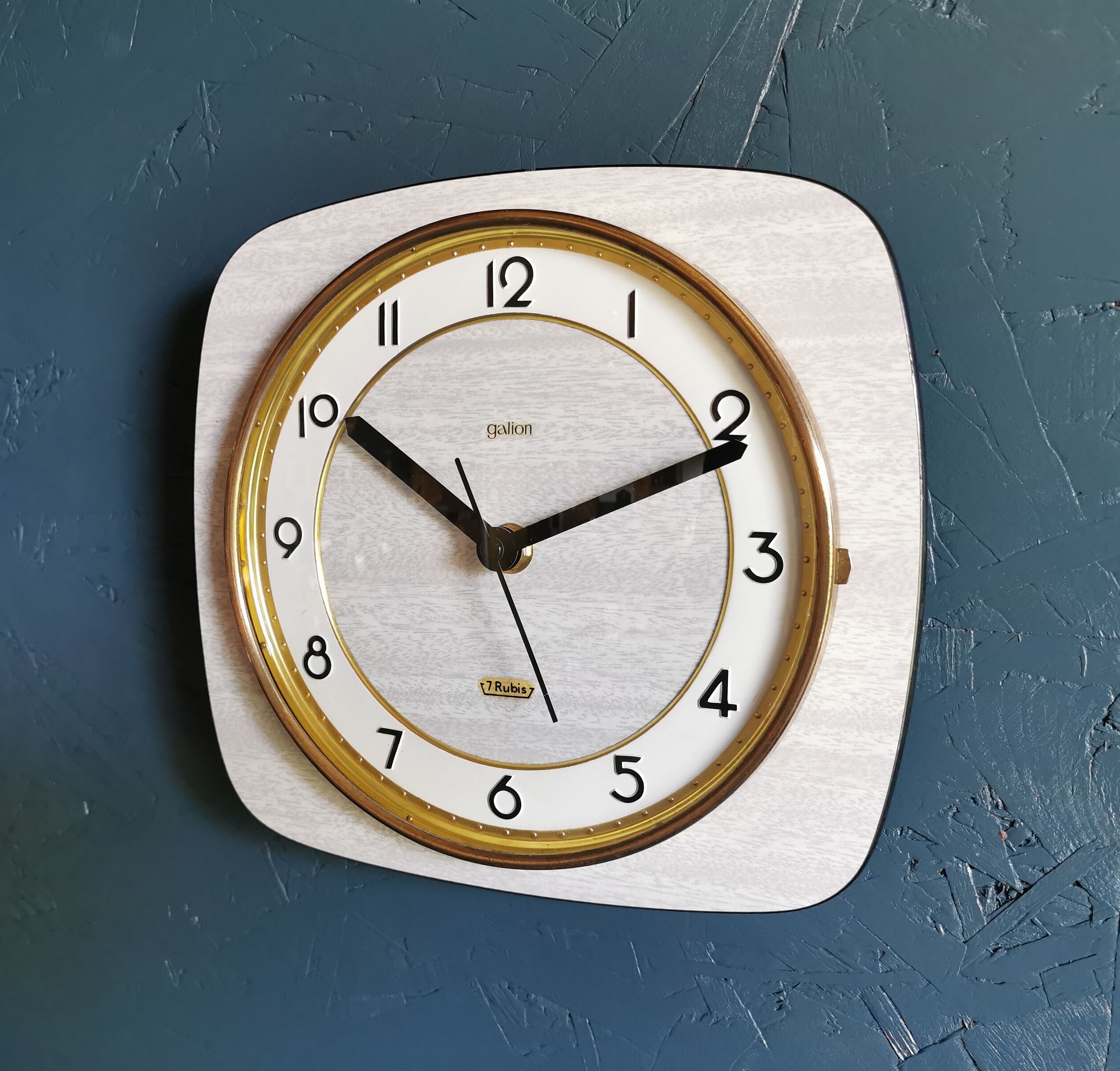 Vintage formica clock rectangular silent wall clock "Gray Galion"