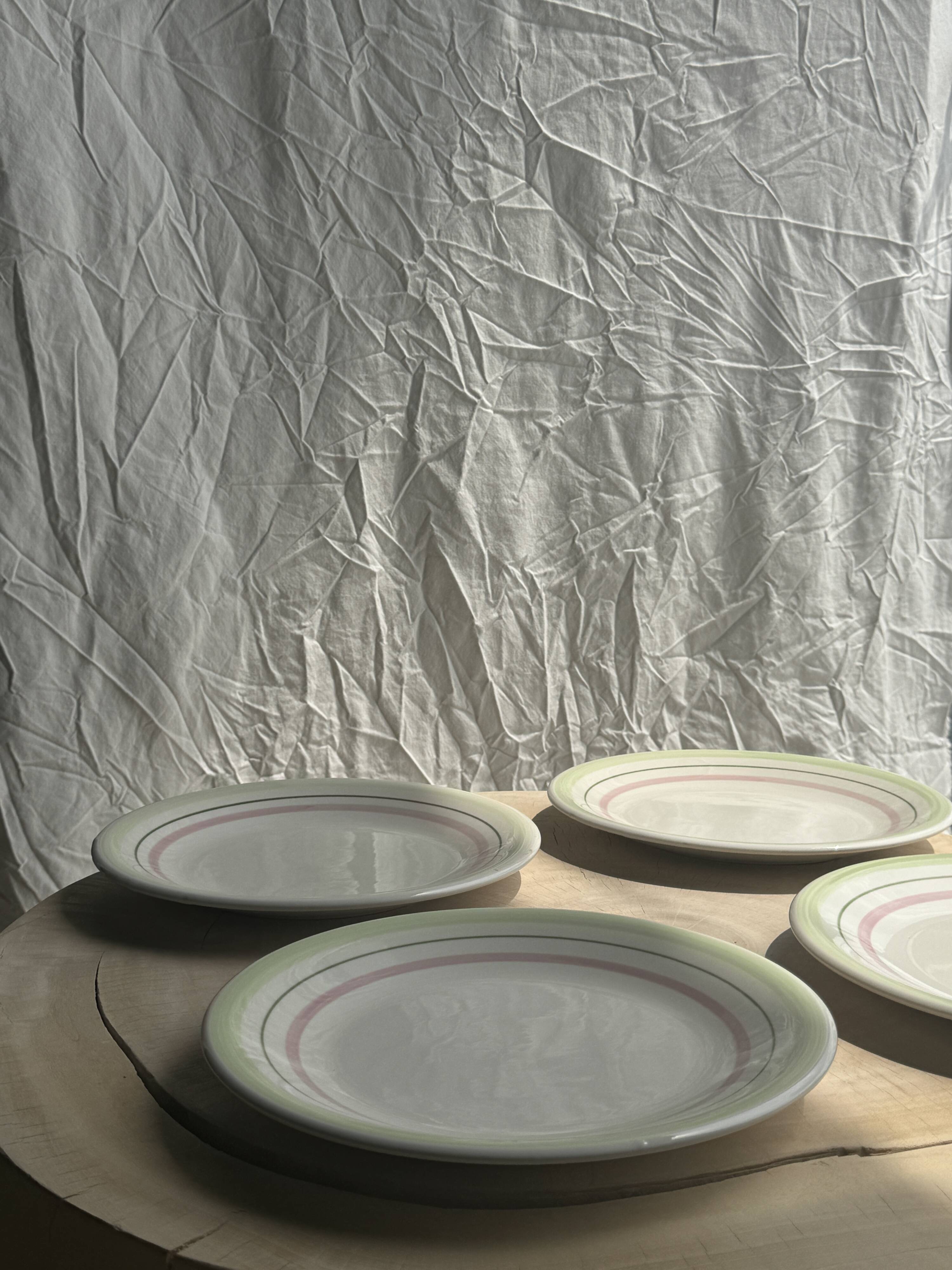 Set of 12 green and pink Italian plates