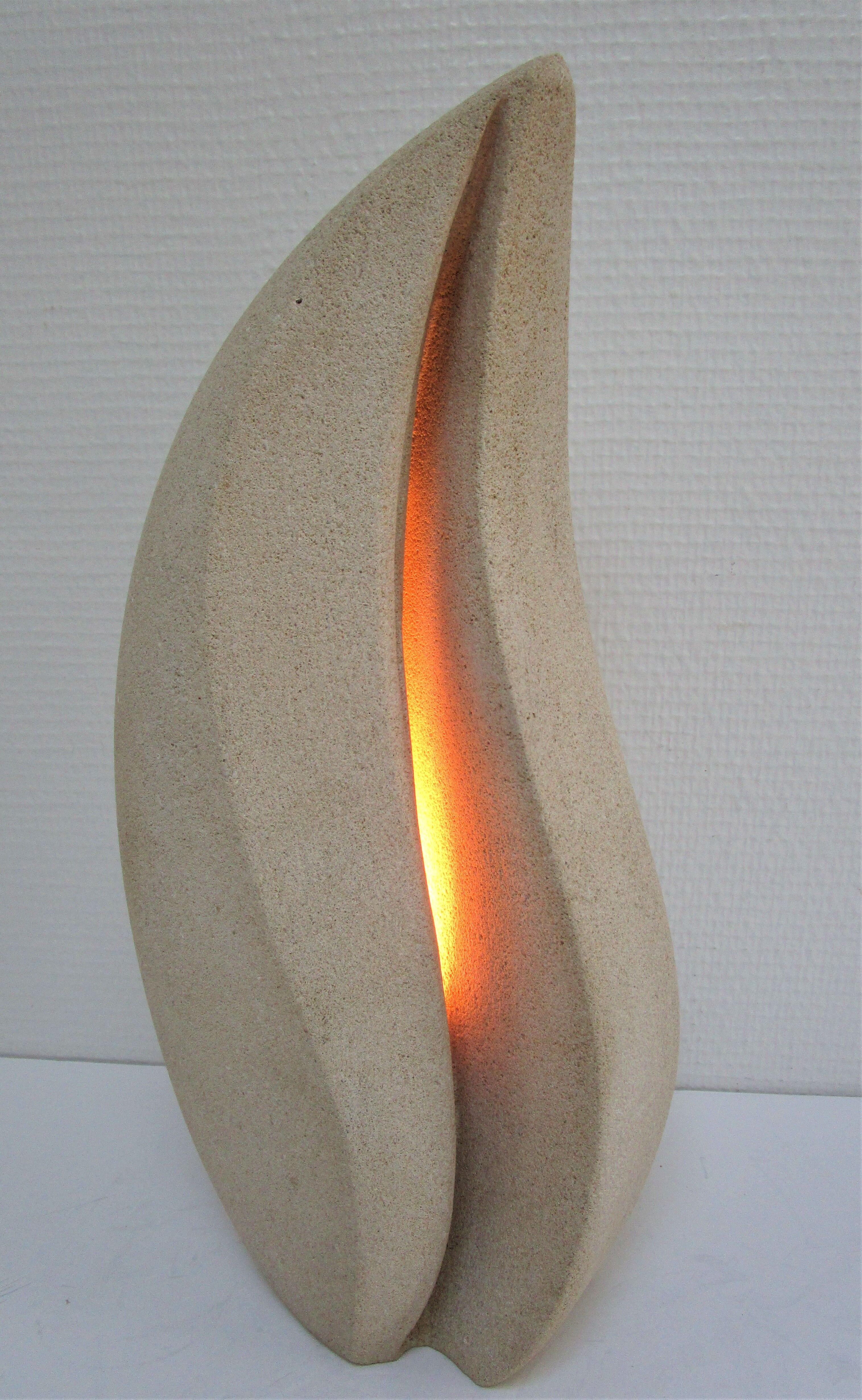 XL lamp in carved stone Arsène Galisson 80s height 40 cm