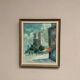 Huile sur toile du milieu du siècle – « Scène de ville » par WB, signée, vintage et encadrée 40×47cm