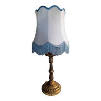 Table lamp bronze foot lampshade pagoda white and blue 50s
