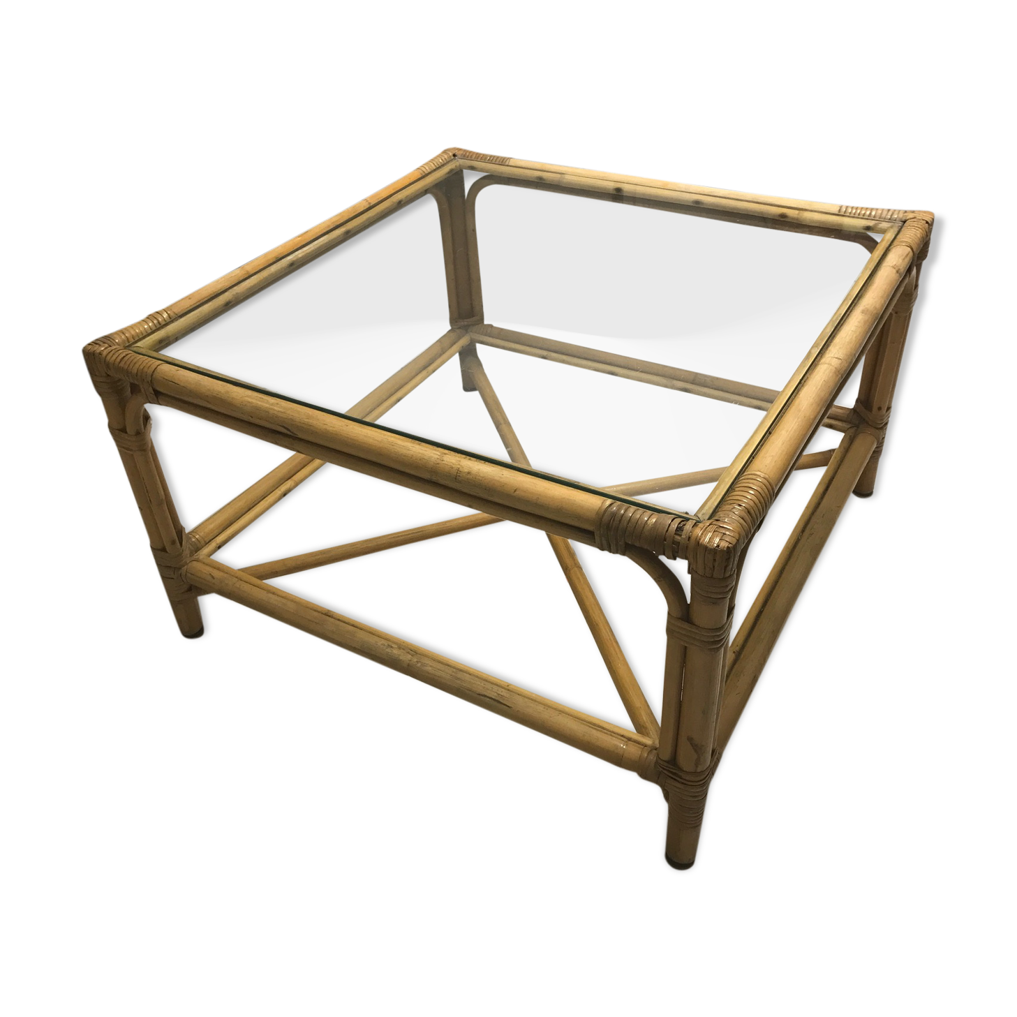 Coffee table rattan and glass vintage
