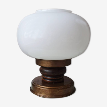 Lumière de table en bois et laiton années 70