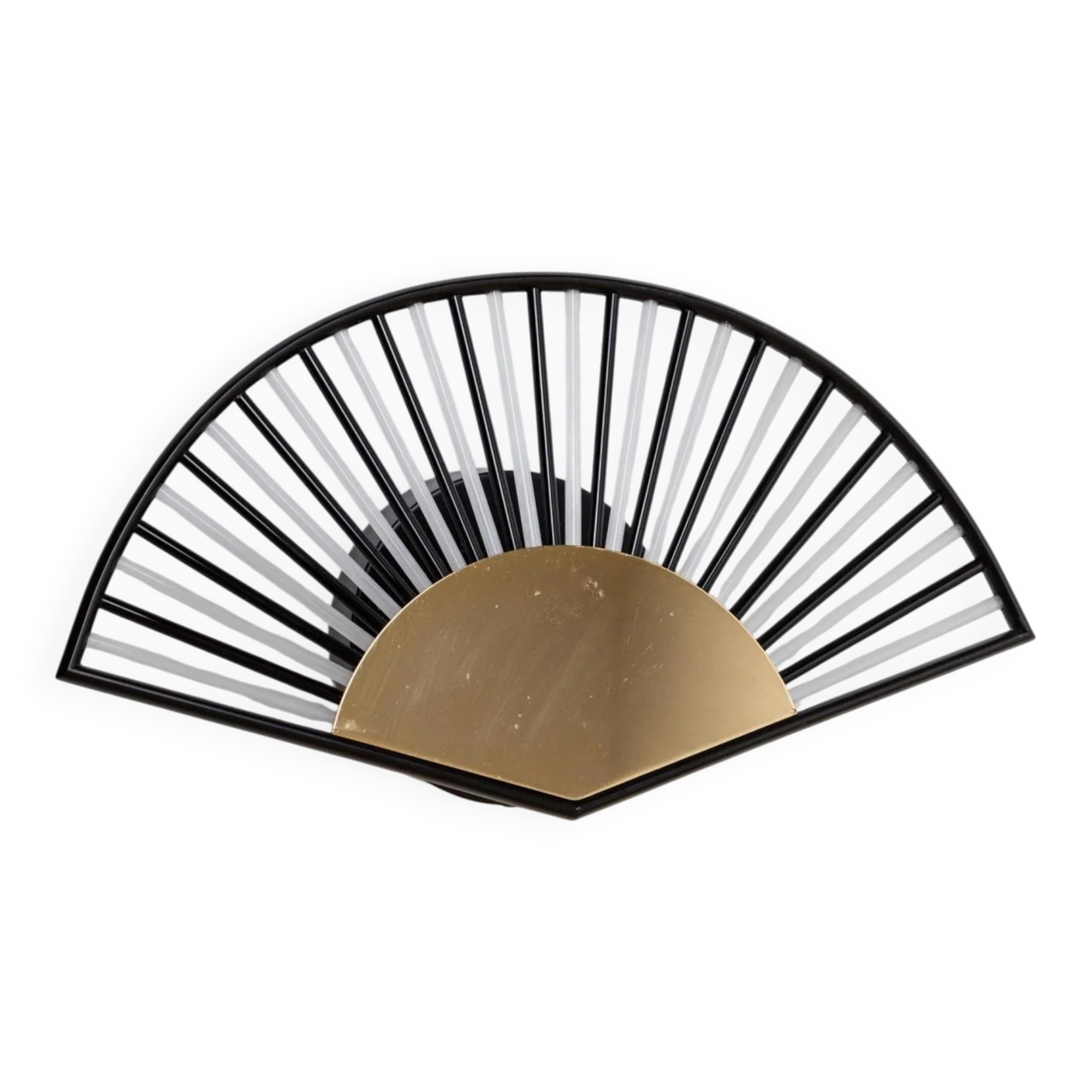 Vintage wall sconce in the shape of a fan - glass tubes and gold metal, Hollywood Regency design, Italy 1980s.