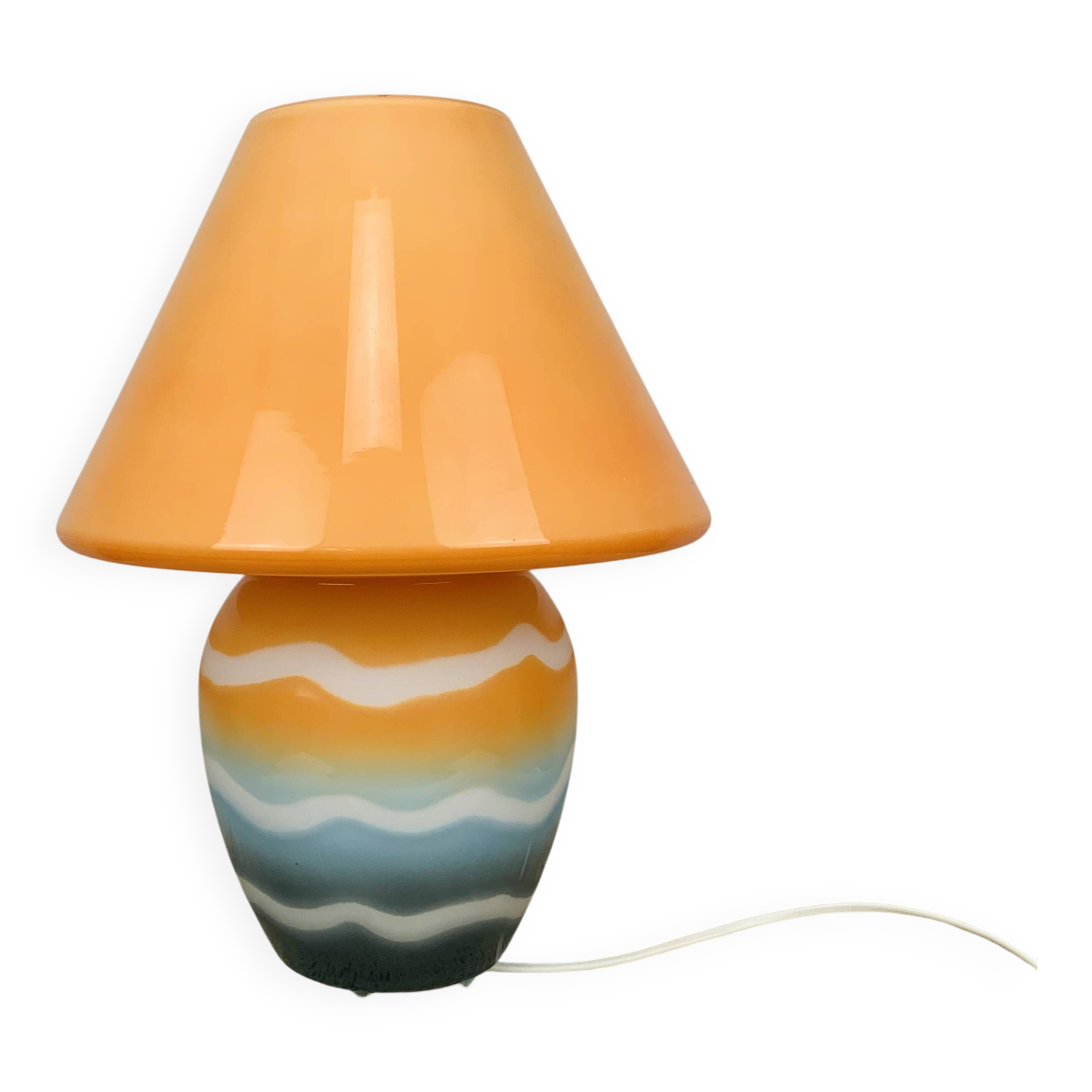 80s glass mushroom lamp, vintage