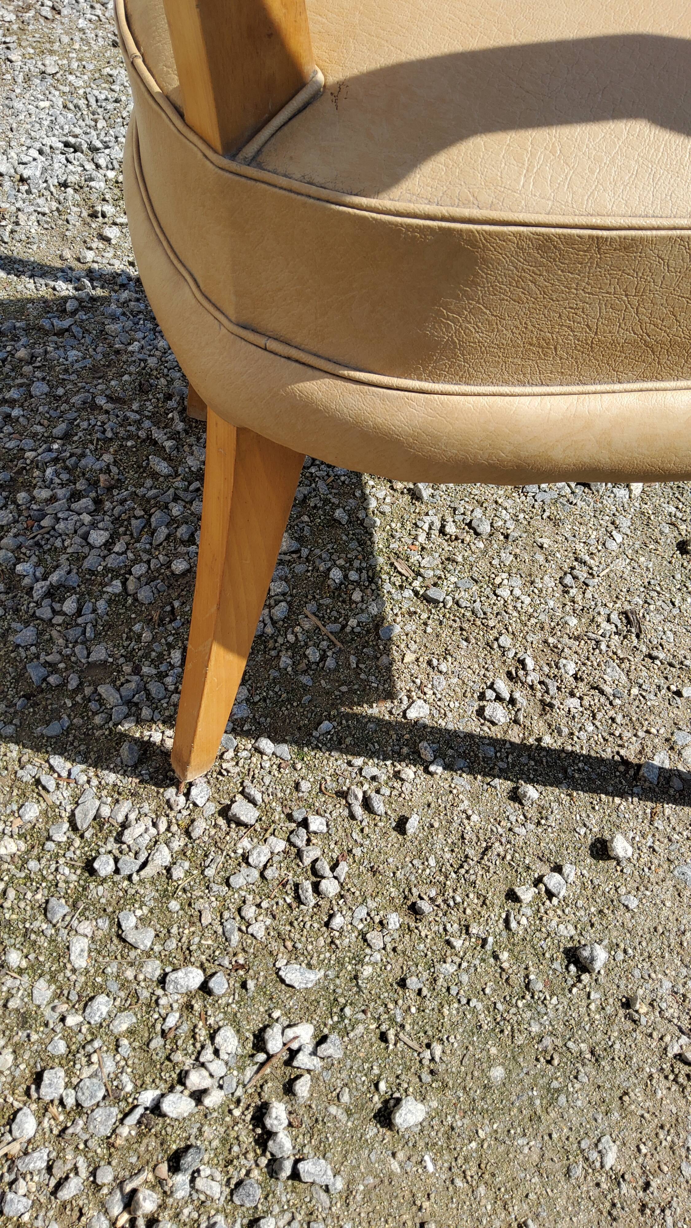 Office armchair from the 50s in beech tinted sycamore and moleskine