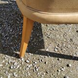 Office armchair from the 50s in beech tinted sycamore and moleskine
