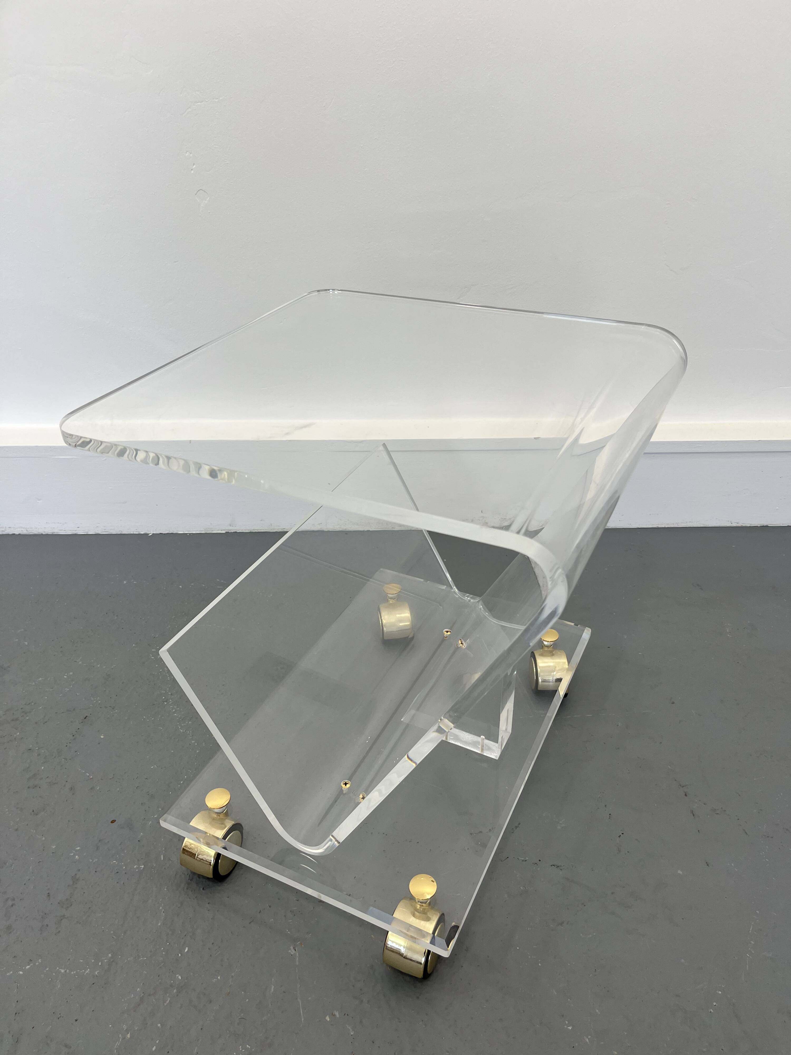 Vintage Acrylic Magazine Rack with Gold / Brass details, Plexiglas