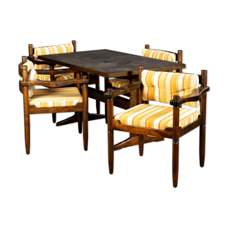 Table à manger avec fauteuils dans le style scandinave des années 1960