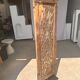 Rectangular Indonesian construction element with blue and yellow plant in carved wood