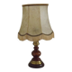 French Mid-Century Brass and Turned Wood Table Lamp with Hide Skin Shade