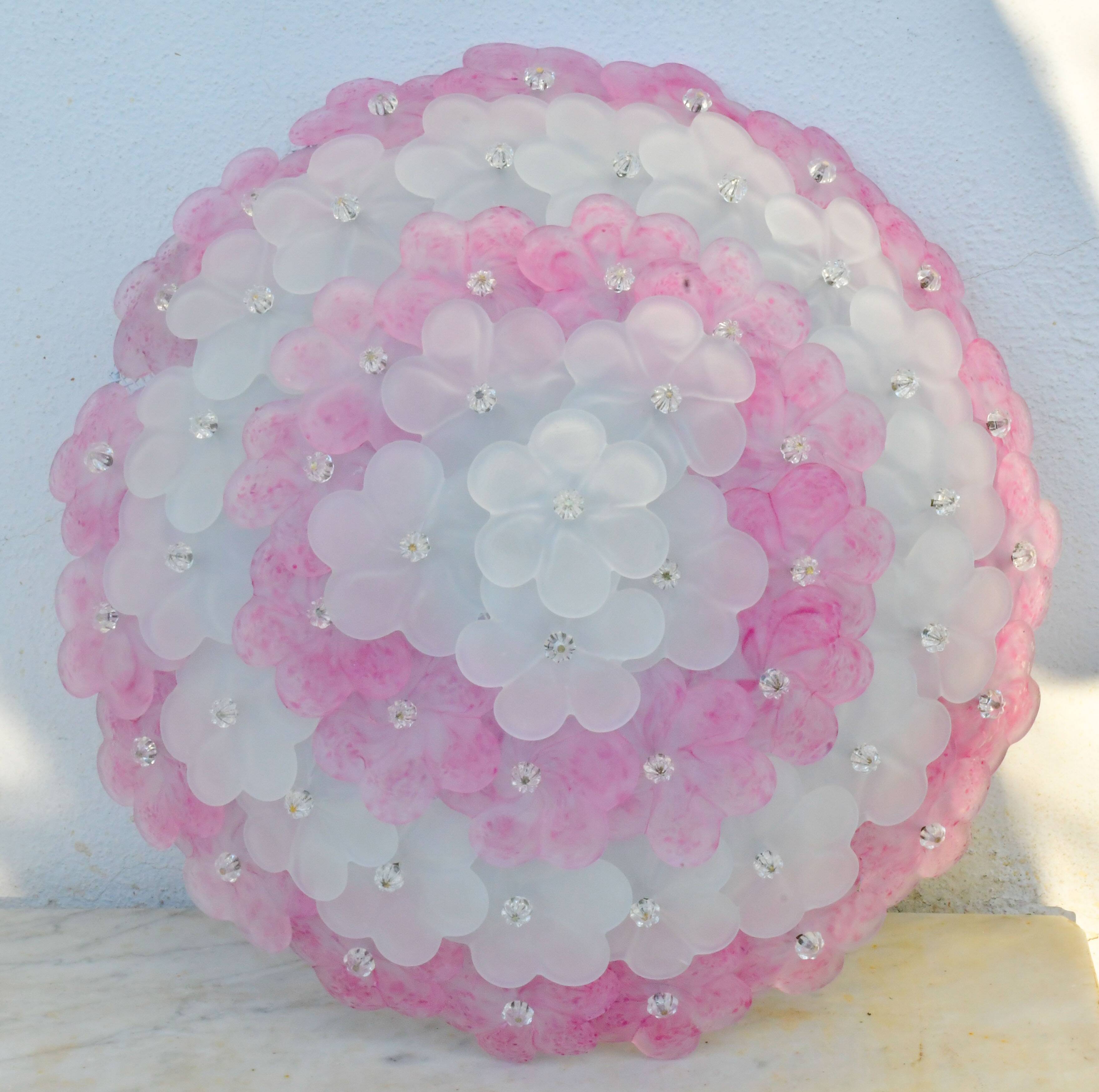 Elegant Murano ceiling light pink flower by Seguso for Venini, Italy