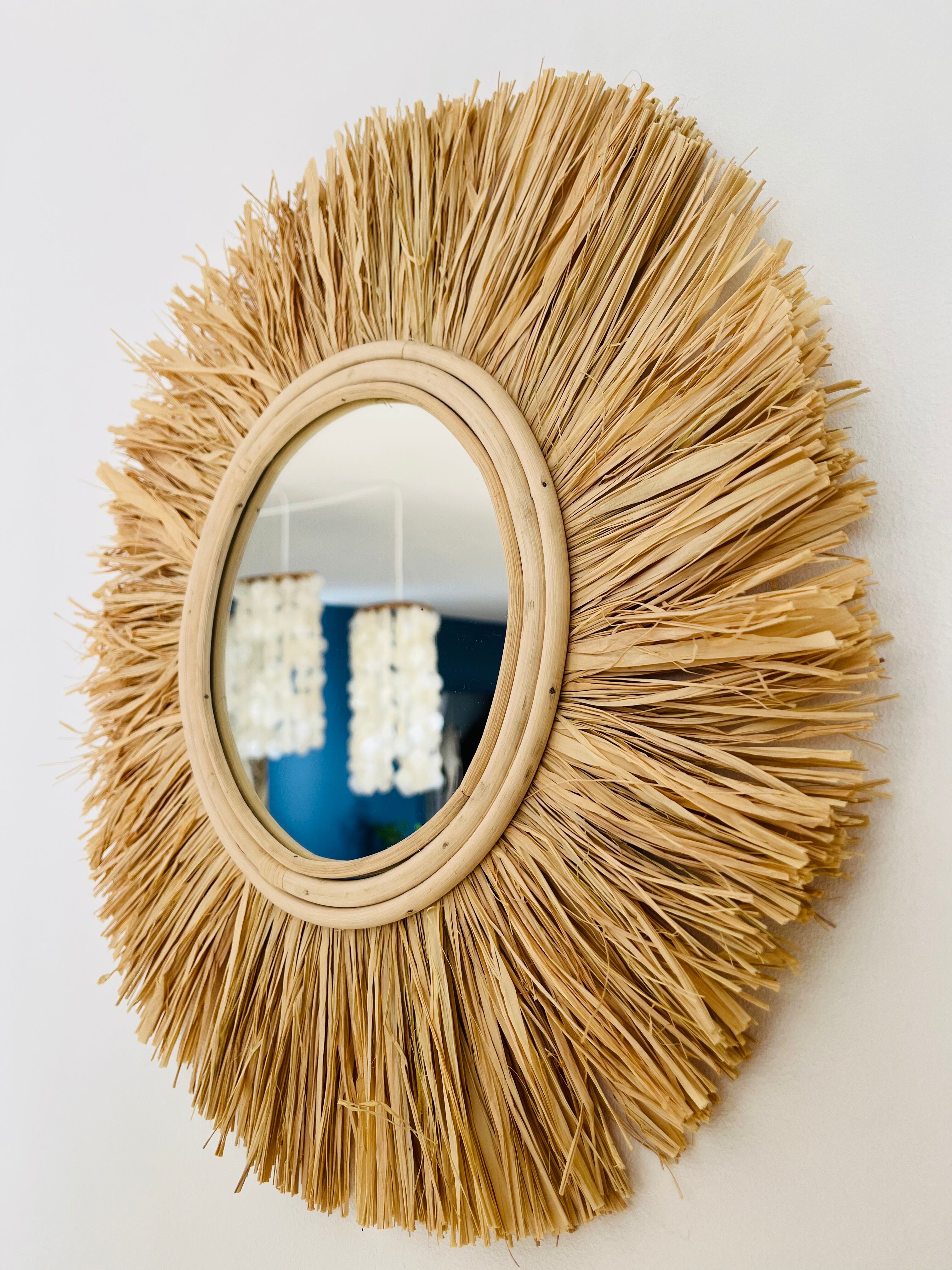 Miroir rond rotin paille, 45 cm