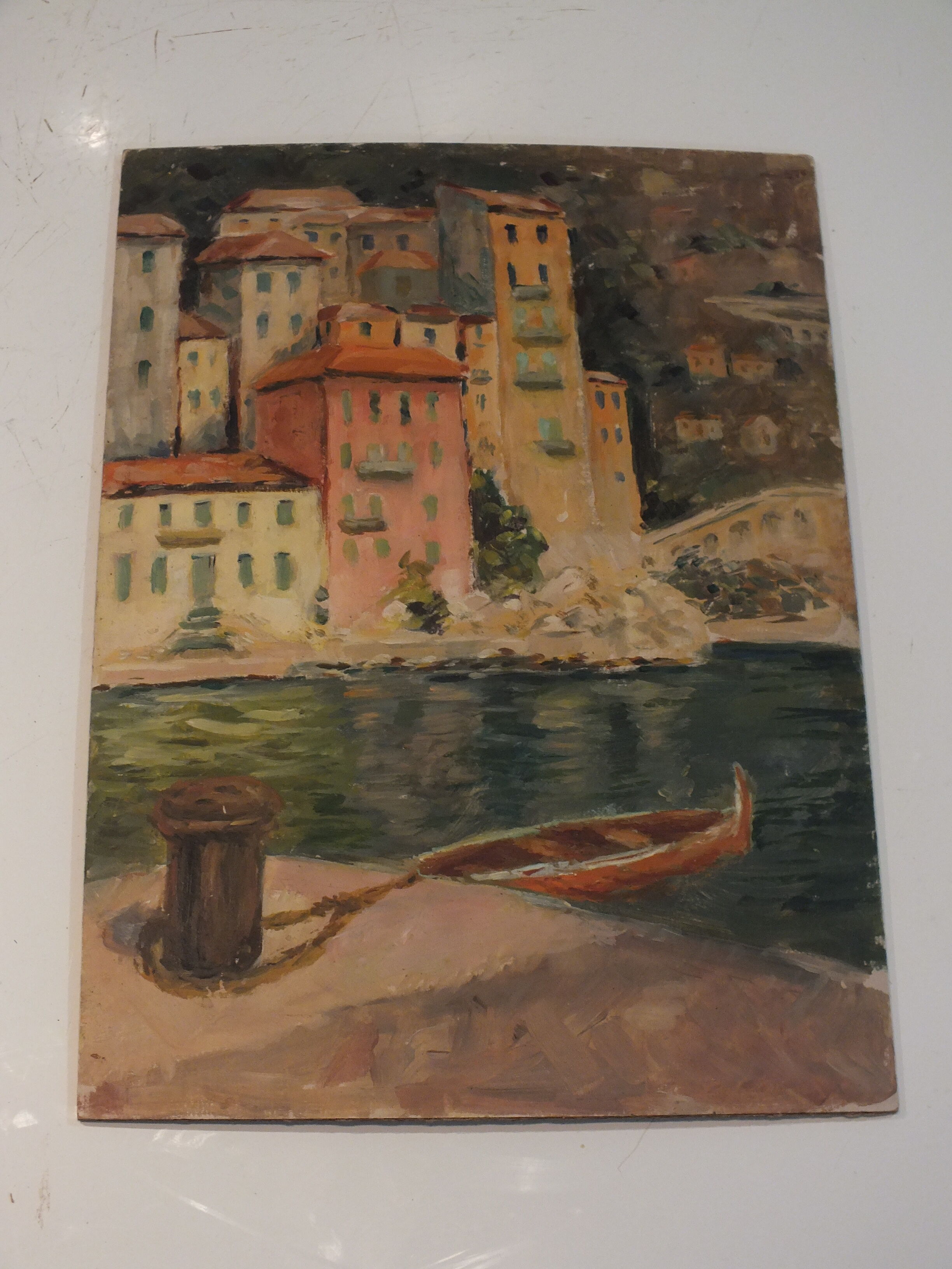 Peinture huile sur carton - Port de Villefranche sur Mer 1938