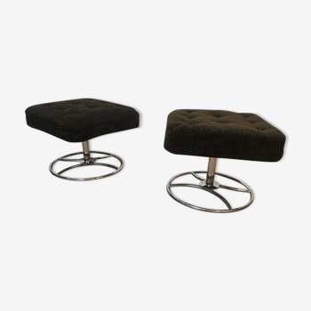 Pair of rotating chrome and velvet stools