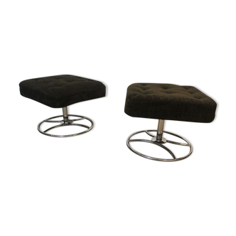 Pair of rotating chrome and velvet stools