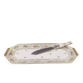 Plat à cake en porcelaine de Limoges – décor floral et dorures