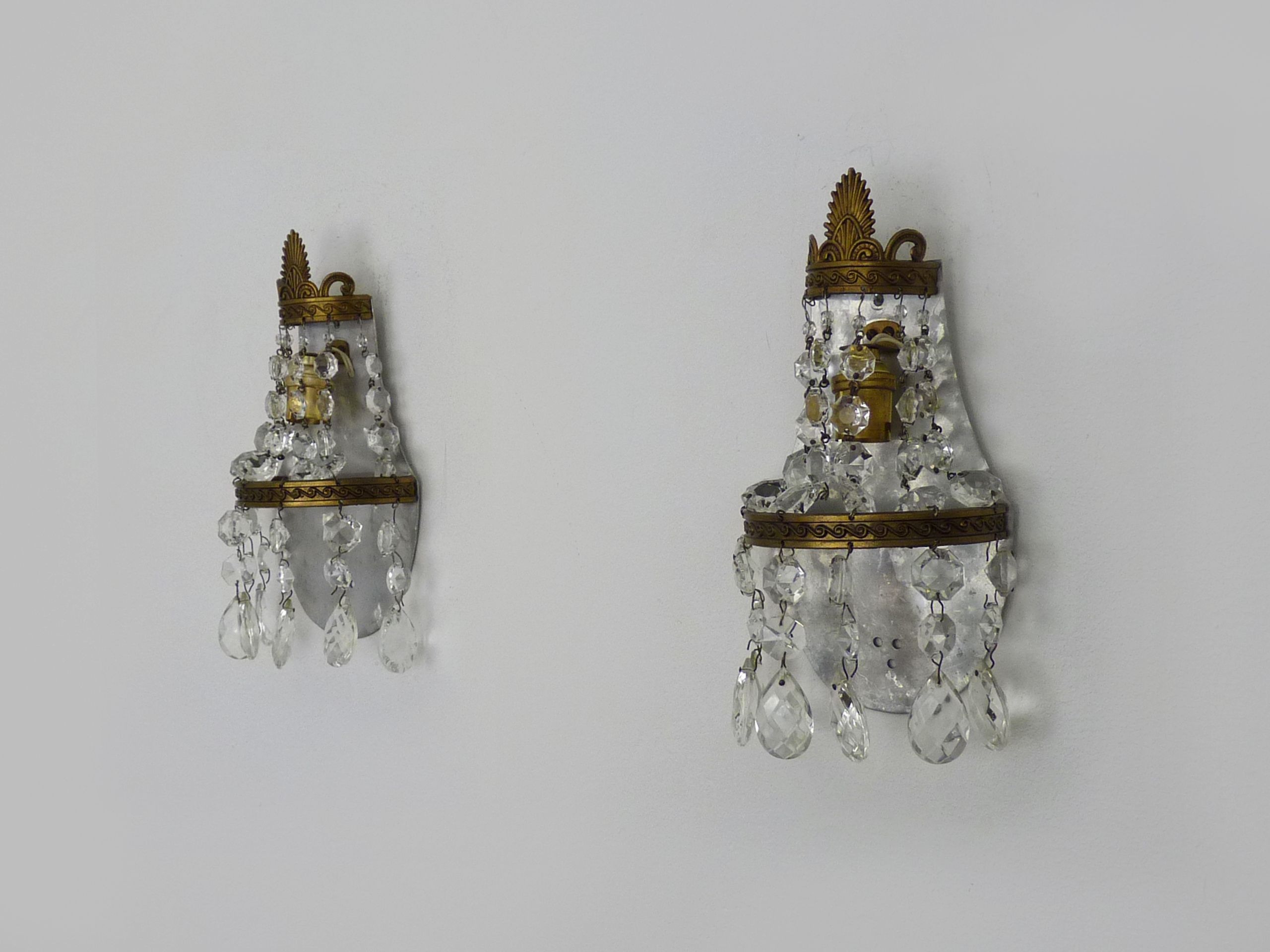 Pair of vintage hot air balloon wall sconces with glass tassels. Year 50