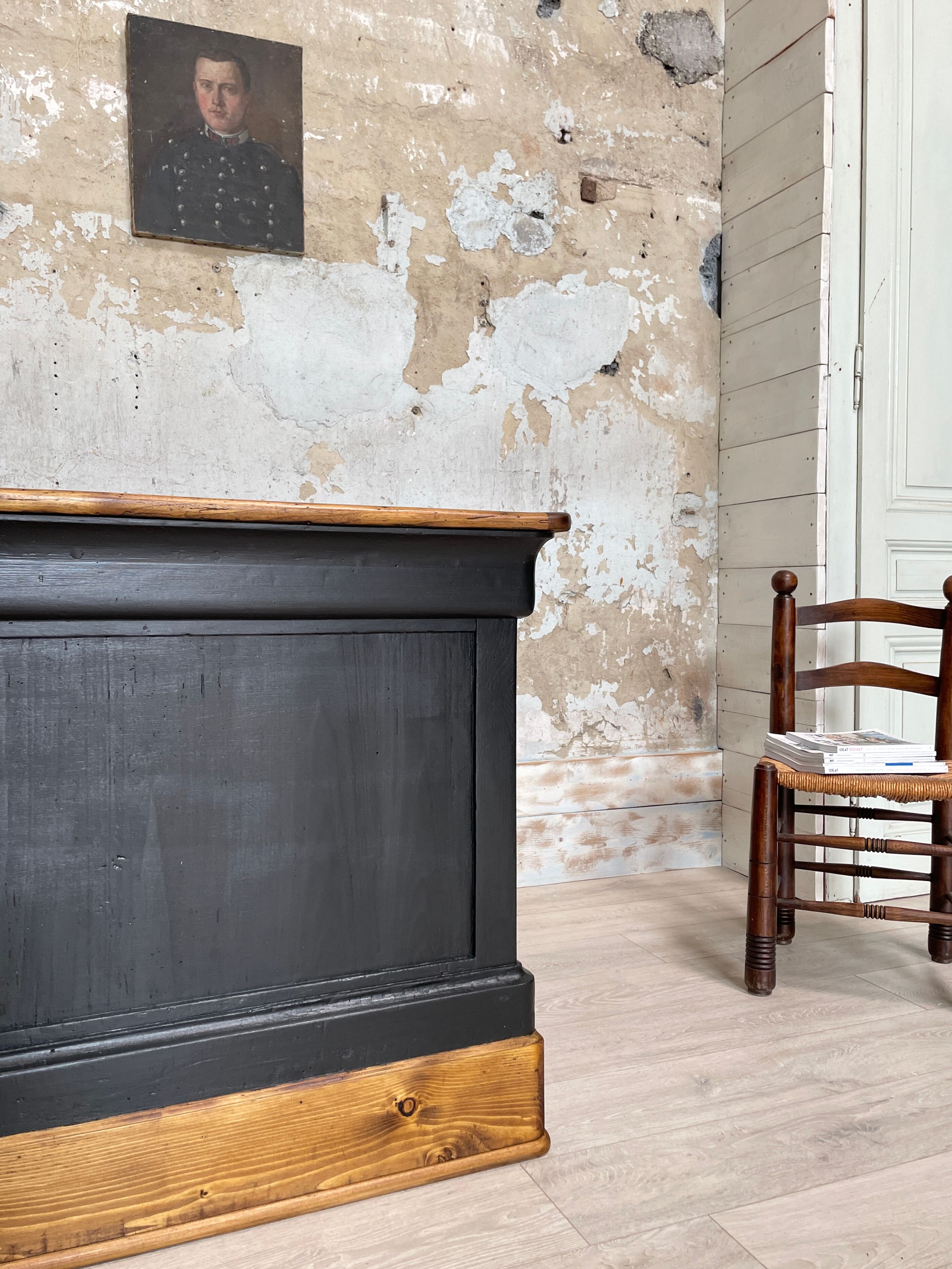 Solid wood box counter.