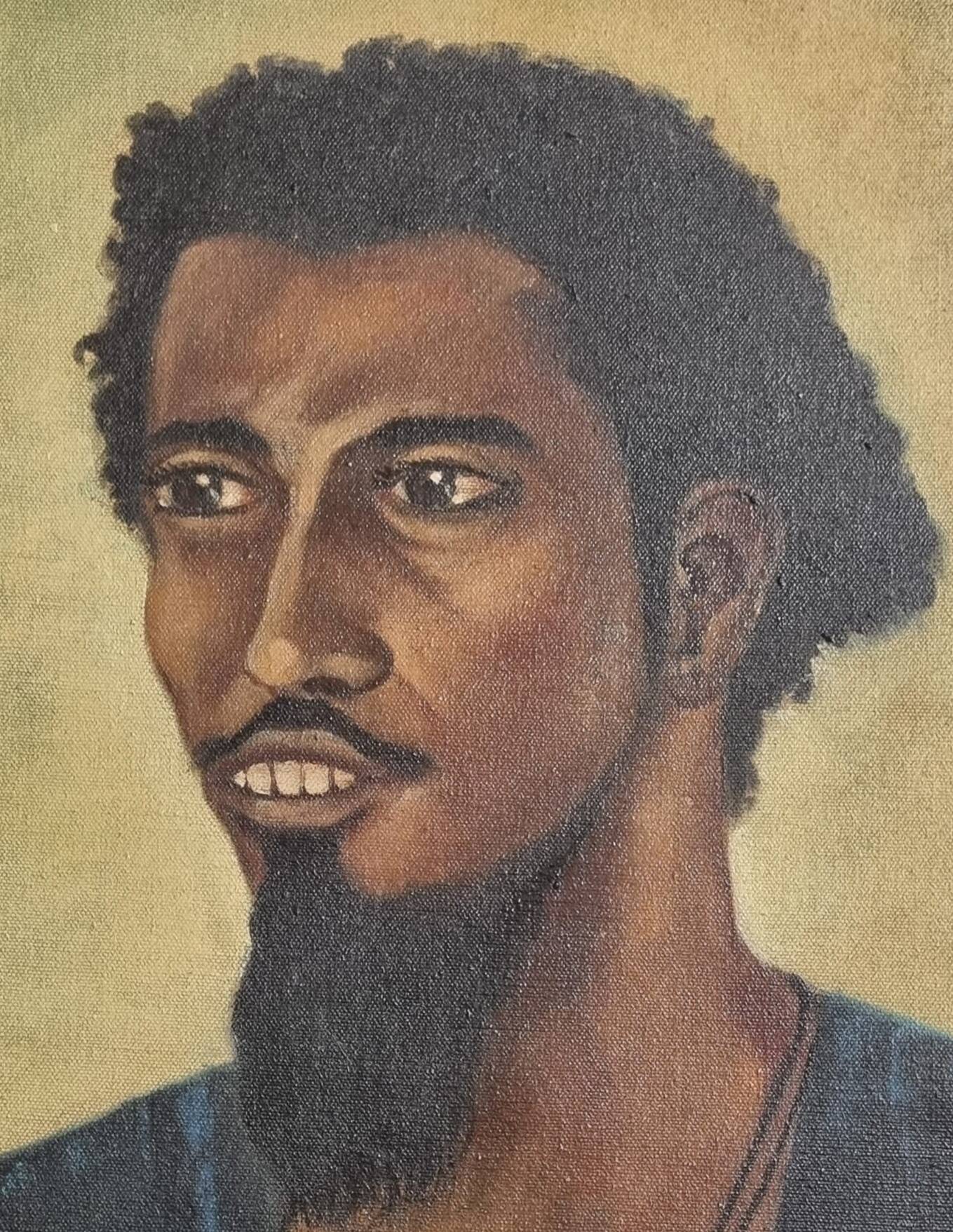 Portrait of a young Mauritanian man Oil on canvas signed Bastien 57x51 cm