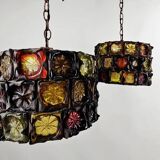 Very rare and unique set of pendant lamps, brutalist glass and metal by Felipe Delfinger for Feder, 1970s Mexico