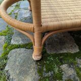 Vintage Rattan and Wicker Coffee Table - Glass Top - Bohemian Style