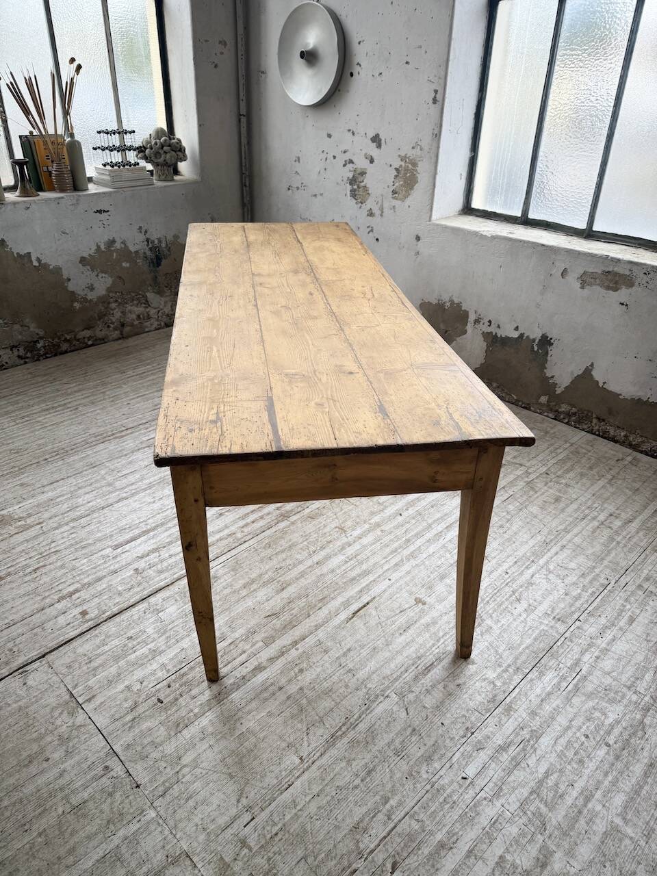 Pine and oak farmhouse table with multiple drawers, communal type, 240cm.