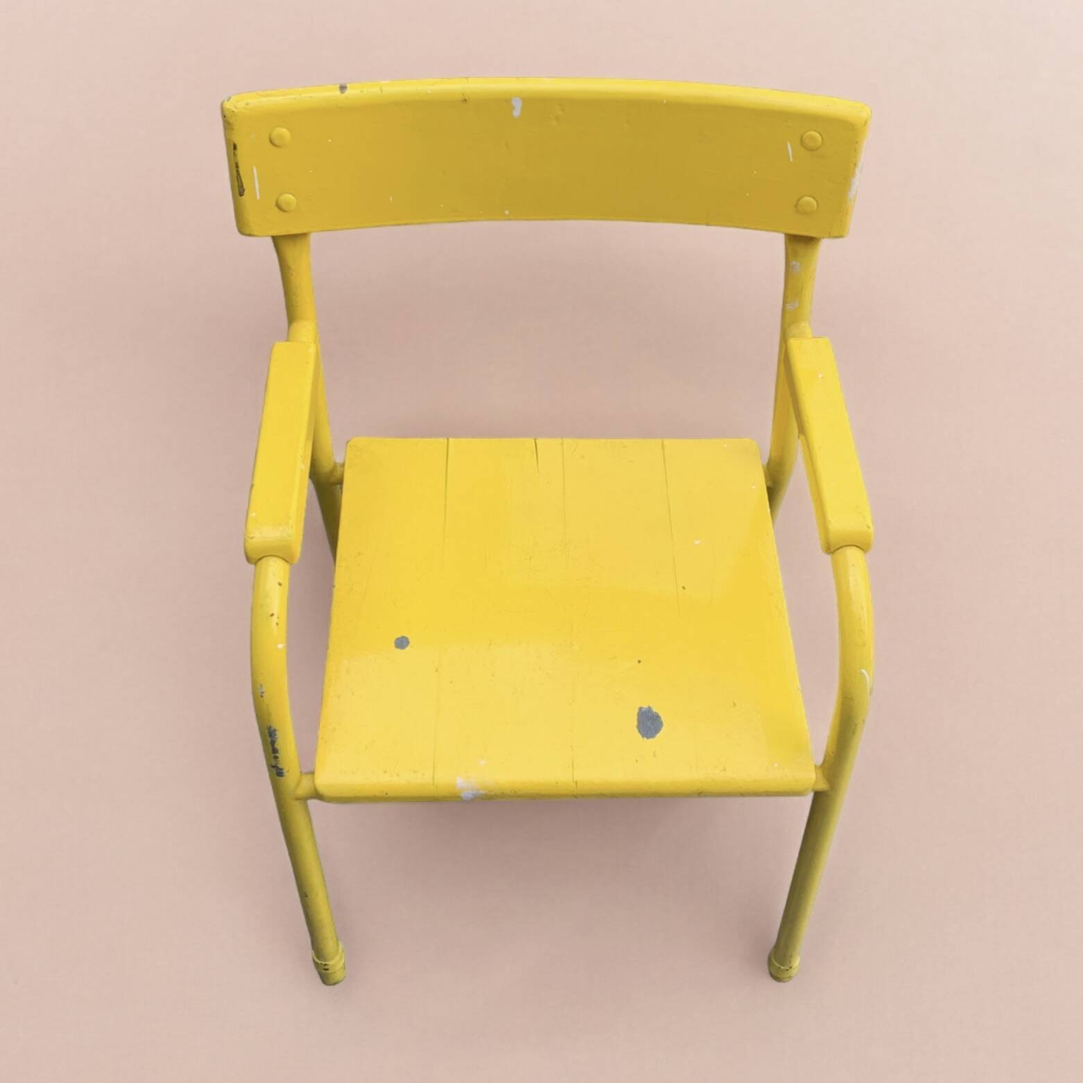 Vintage children's chair in yellow painted wood and metal