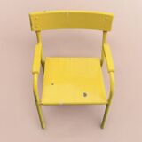 Vintage children's chair in yellow painted wood and metal