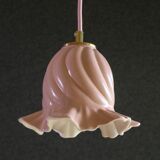 Old pendant light in pink and white painted glass, French pendant light - delivered with socket and cable