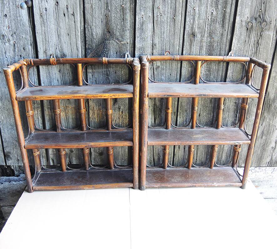 2 old rattan wall shelves