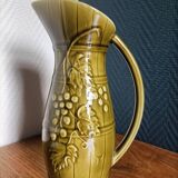 Sarreguemines green ceramic wine pitcher