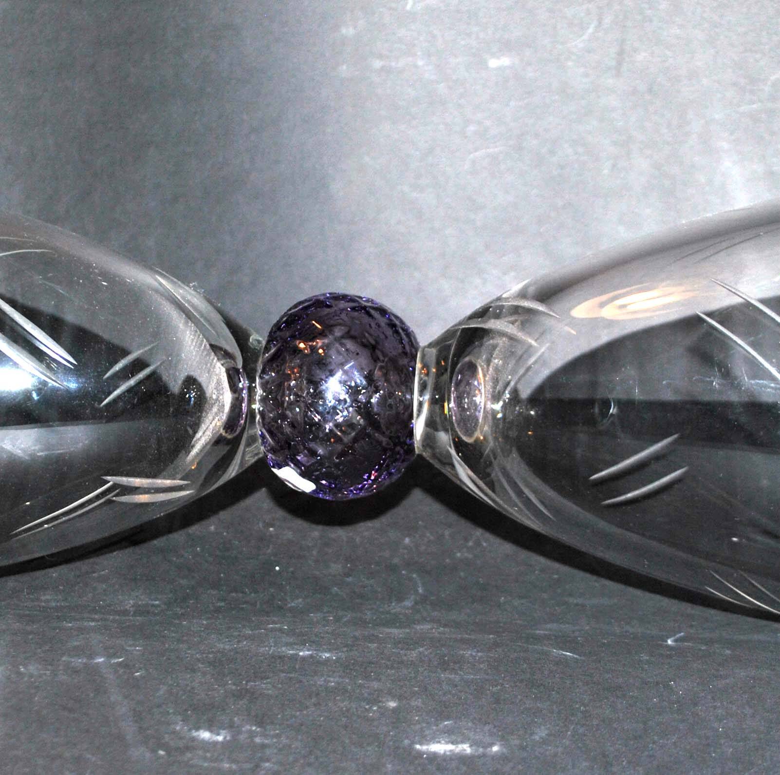 Chalice cup in engraved blown glasses signed Véronique Monod 1994 Contemporary glassmaker Biot