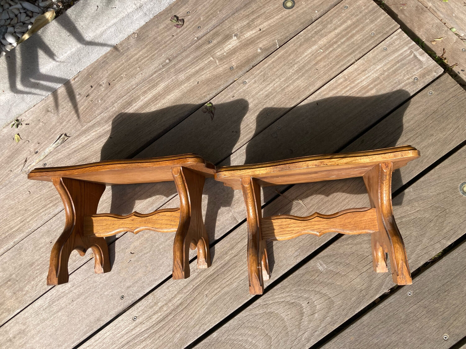 Set of 2 stools carved oak very sturdy top quality