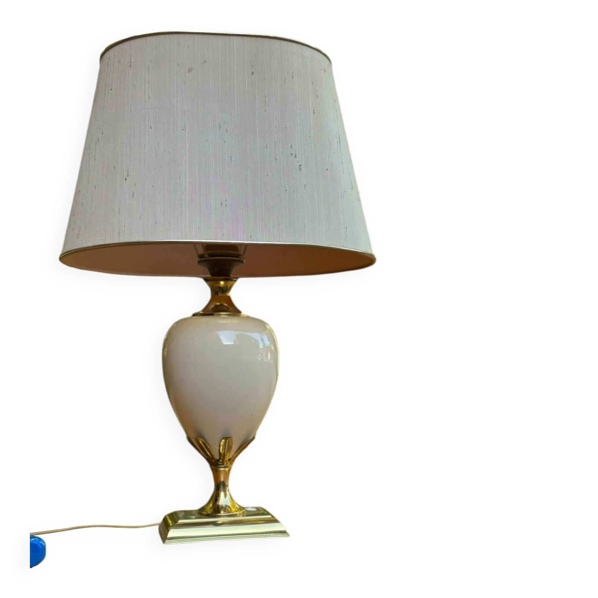 Large vintage 70s table lamp Maison Le Dauphin in brass & ceramic cr