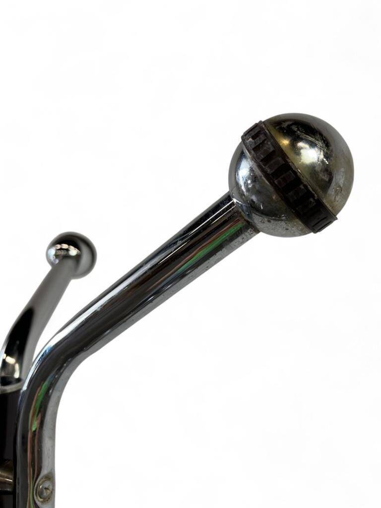 Vintage space age style floor standing coat rack with chrome/brown finish