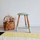 Tabouret tripode bois et assise rayée