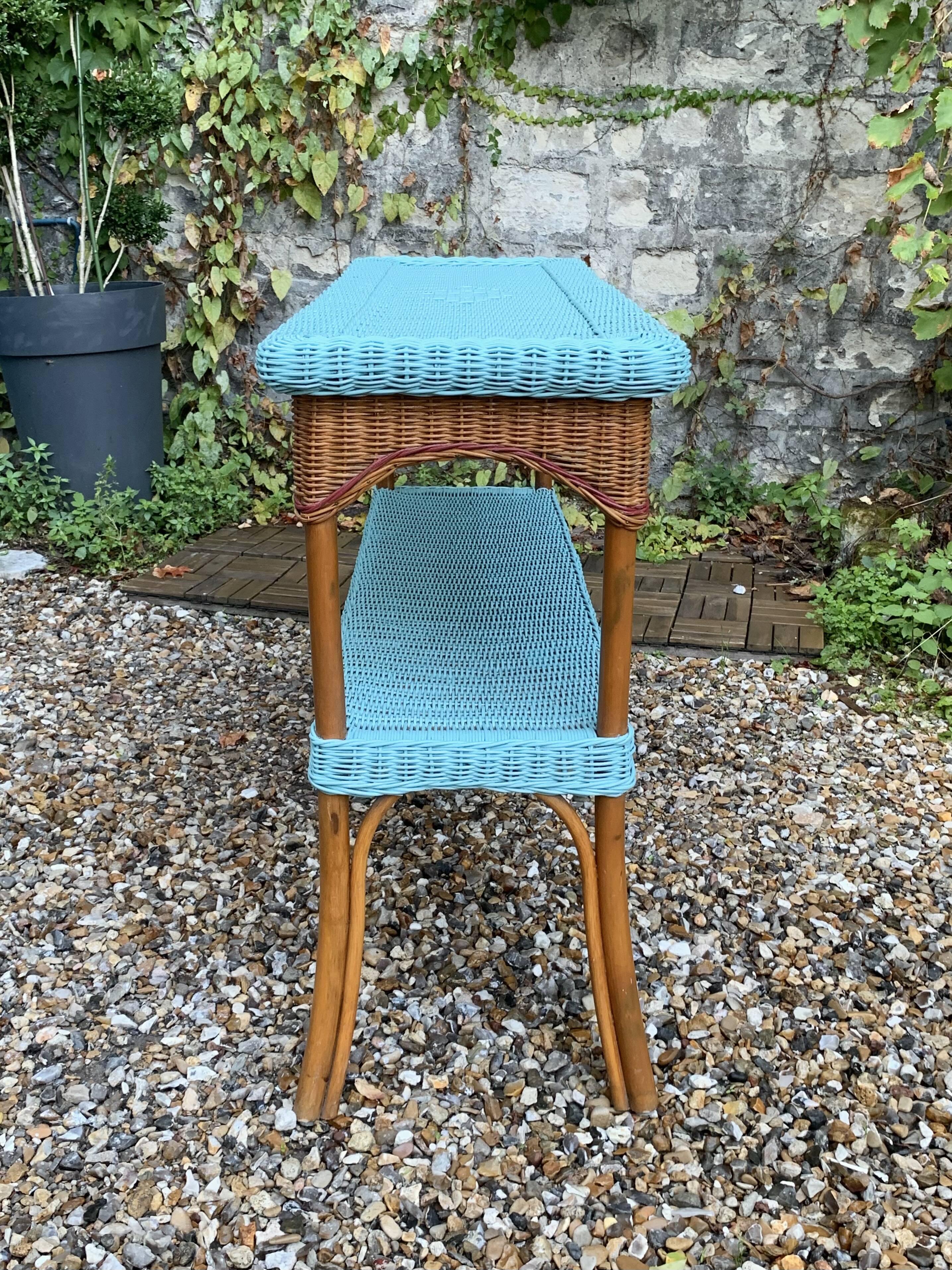 Vintage woven rattan and wicker console