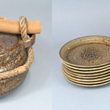 Ceramic set of soup tureen and plates Potier de l'Abbaye 1960 - 11 pieces