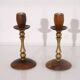 Pair of Scandinavian teak and brass candle holders
