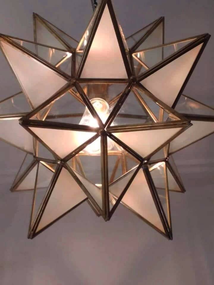 Ceiling light suspended Geometric Star Moravian Star frosted glass