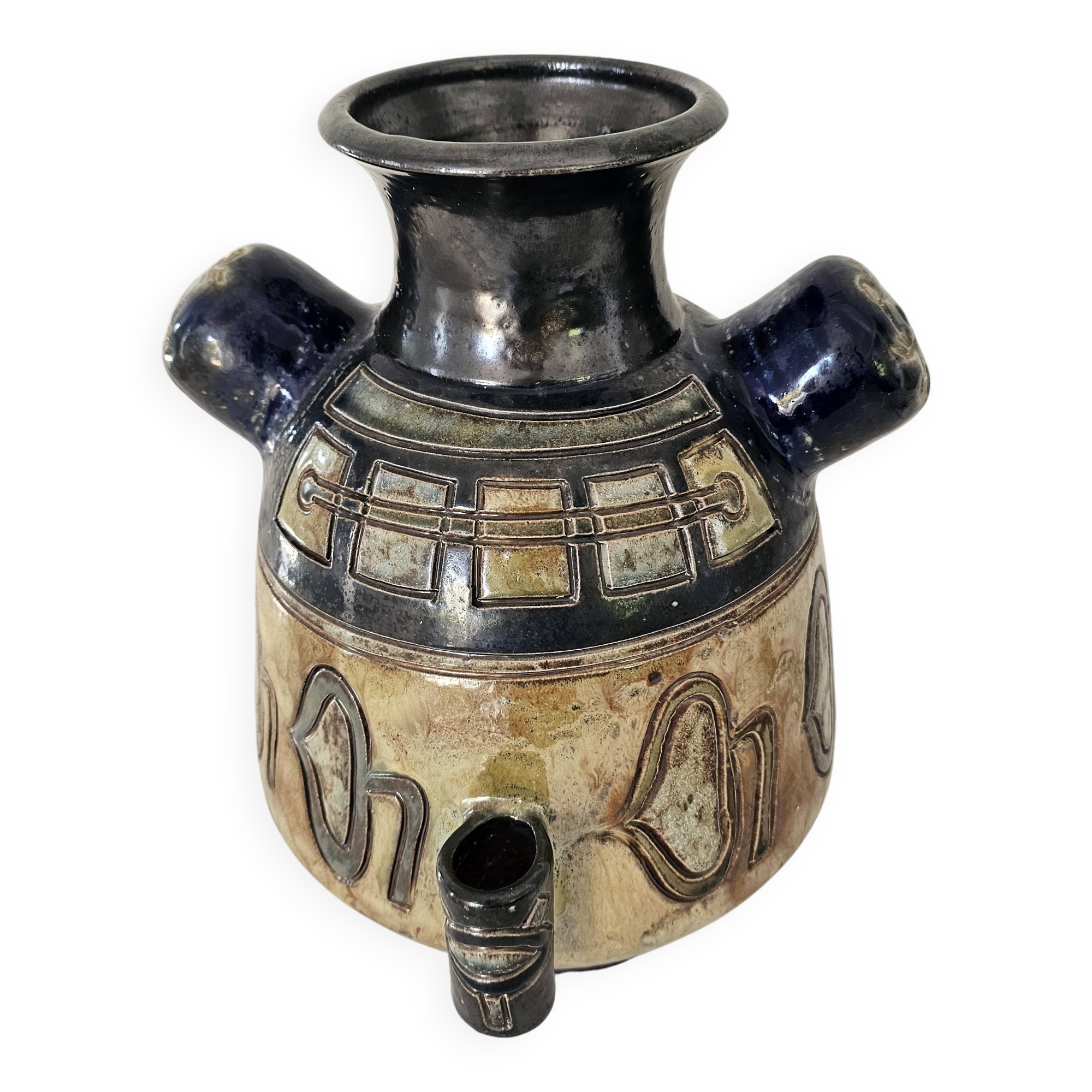 Stoneware vase with Art Deco geometric motifs signed Roger GUERIN