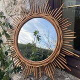 Vintage rattan sun mirror